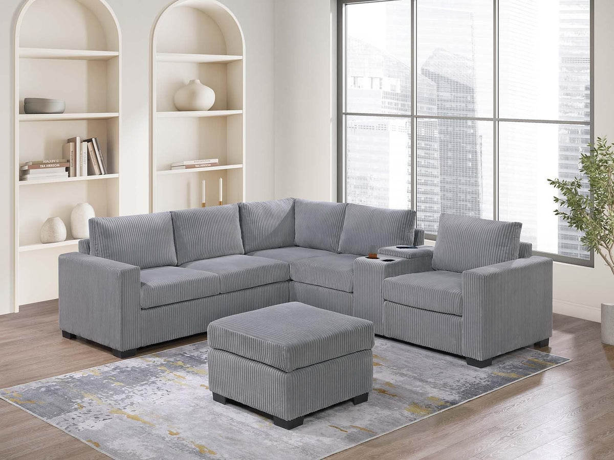 Light Gray Corduroy 4pc Sectional Sofa Set Y390