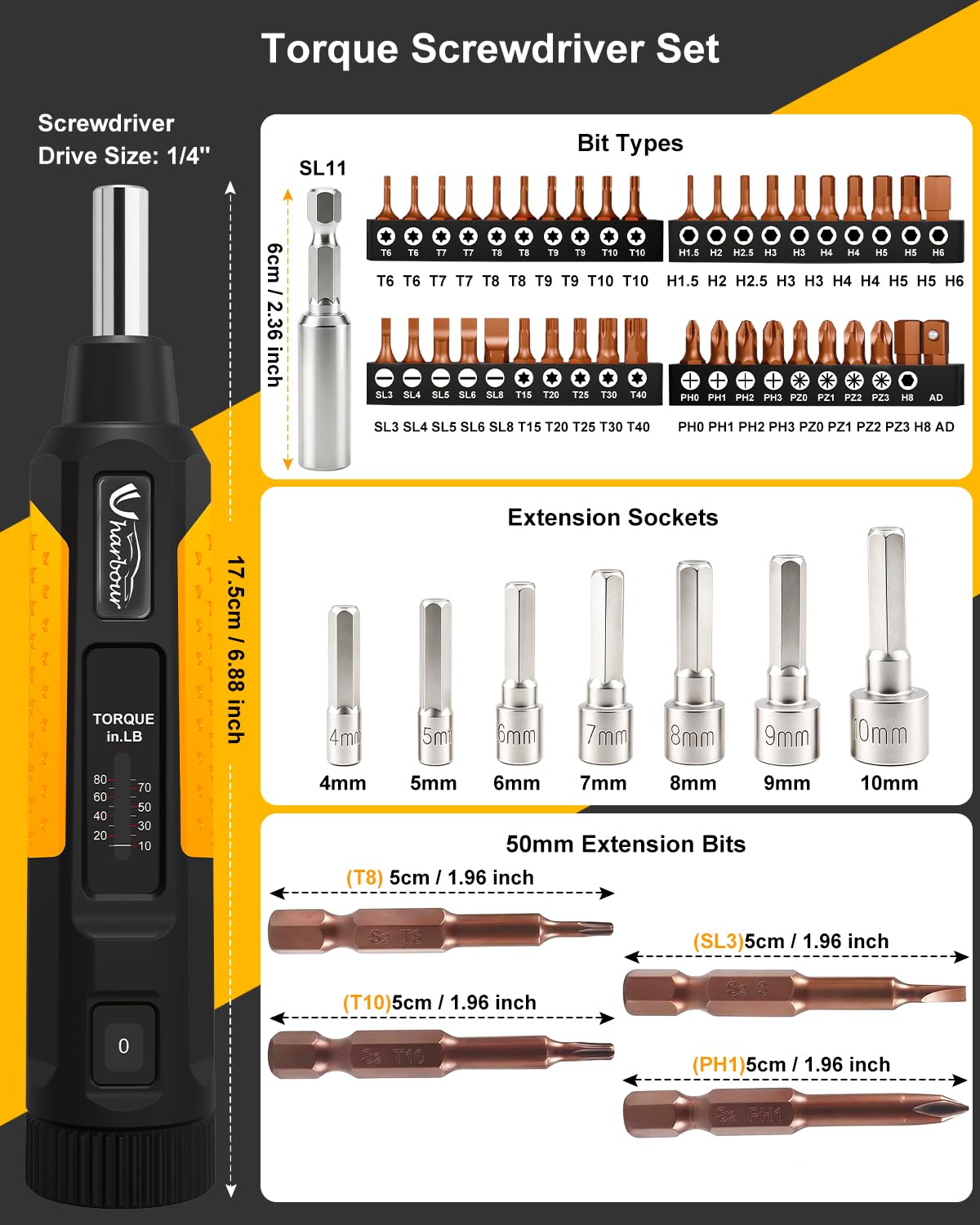 10-80 in.lb Torque Screwdriver Set J836978
