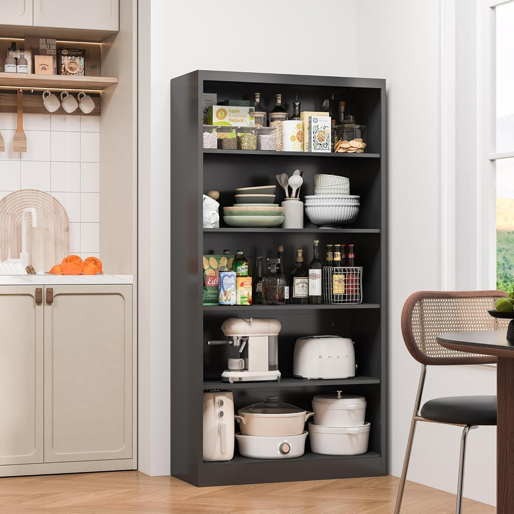 Black 5-Tier Adjustable Metal Bookshelf F635776