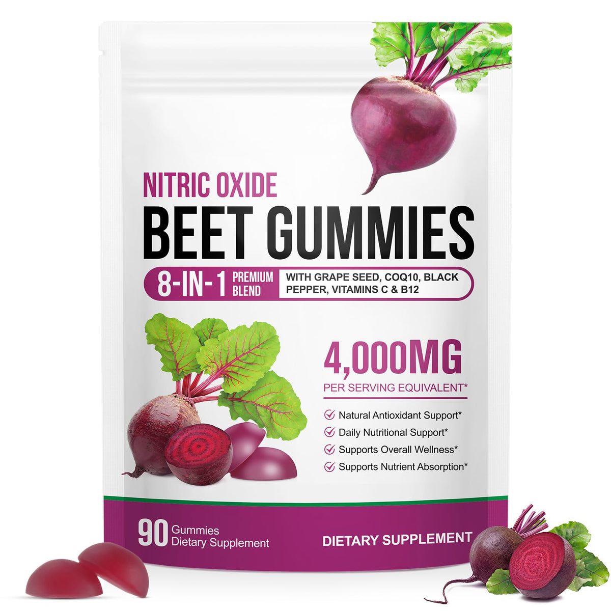 Sugar Free Beet Root Gummies with CoQ10, Grapeseed Extract, Vitamin B12, C U548