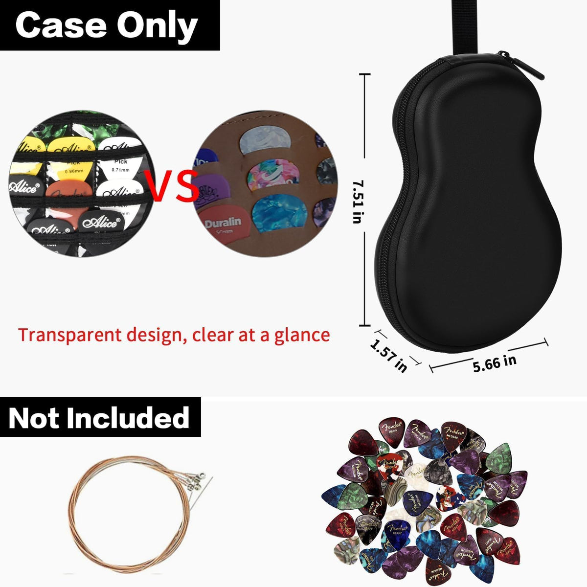 Guitar Pick Holder Case 63+ All Size Plectrums Storage Pouch D68081