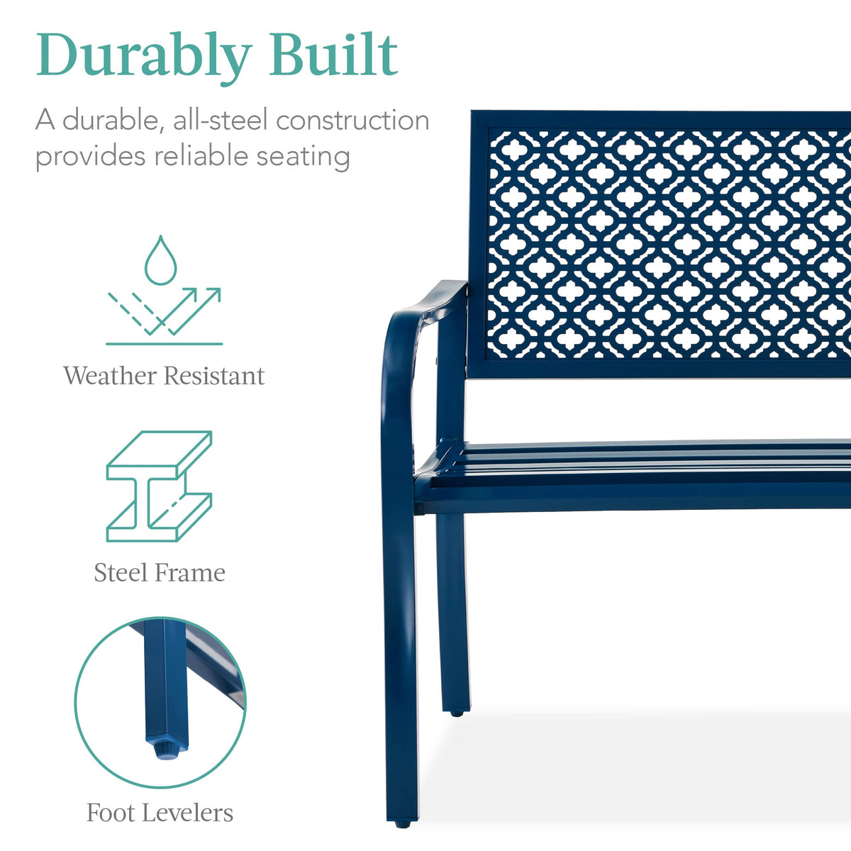 Peacock Blue 2-Person Metal Steel Outdoor Bench M855
