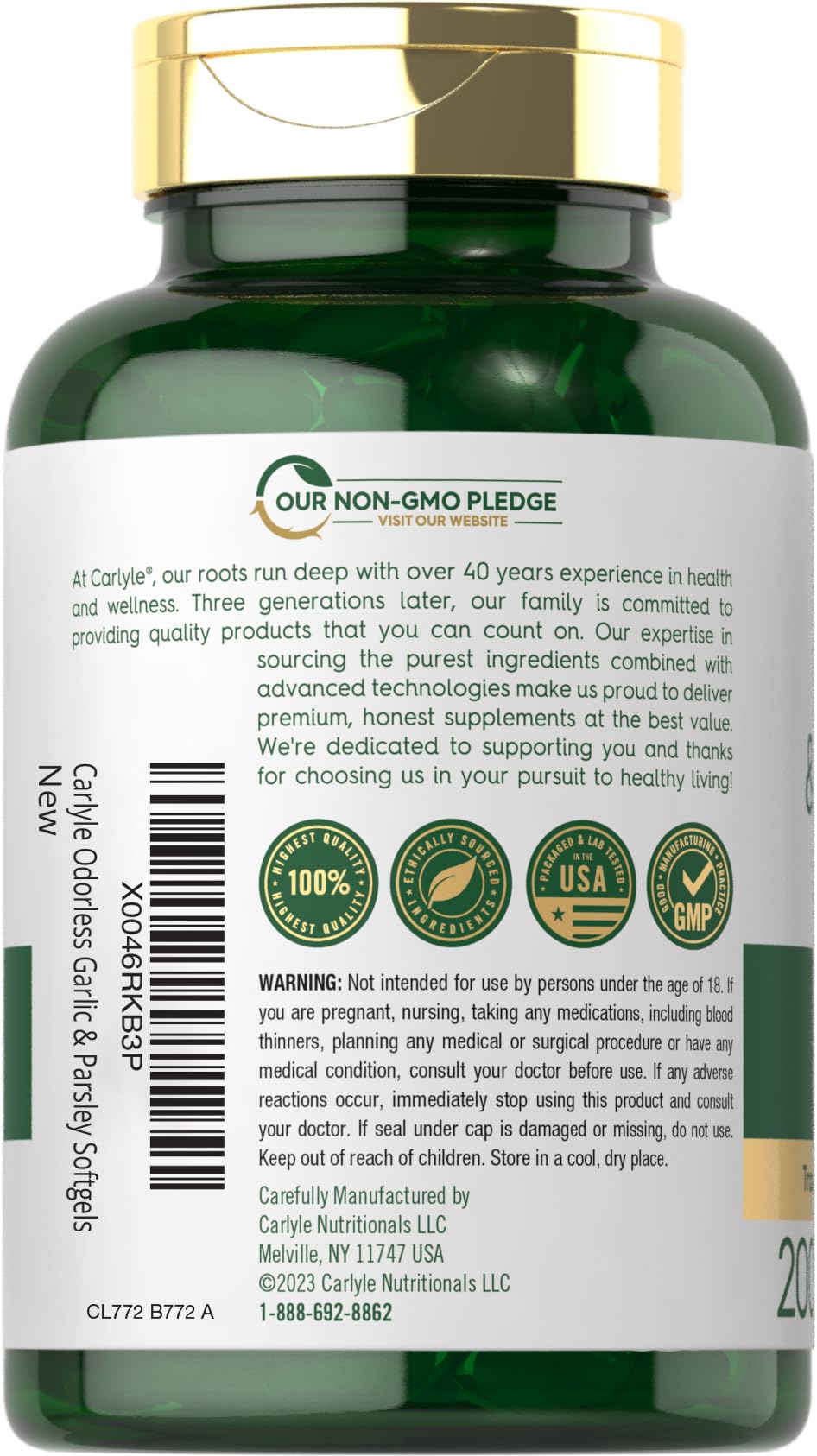 Odorless Garlic & Parsley Supplement 200 Softgels H911