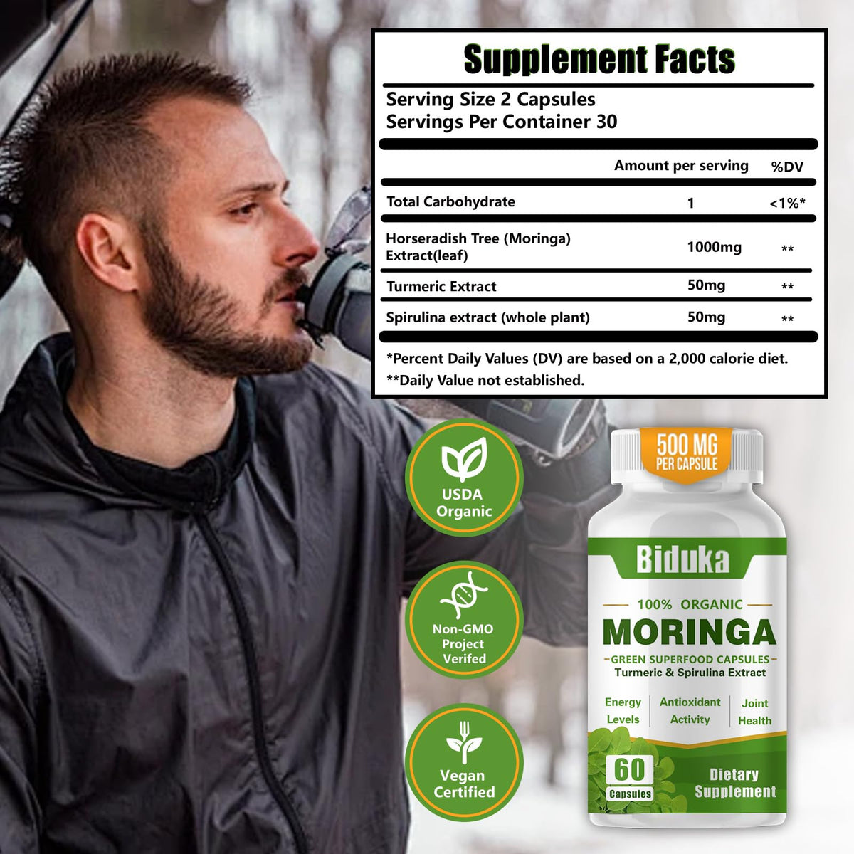 Organic Moringa Capsules 1000mg Vegan Non-GMO 60 Capsules M9961