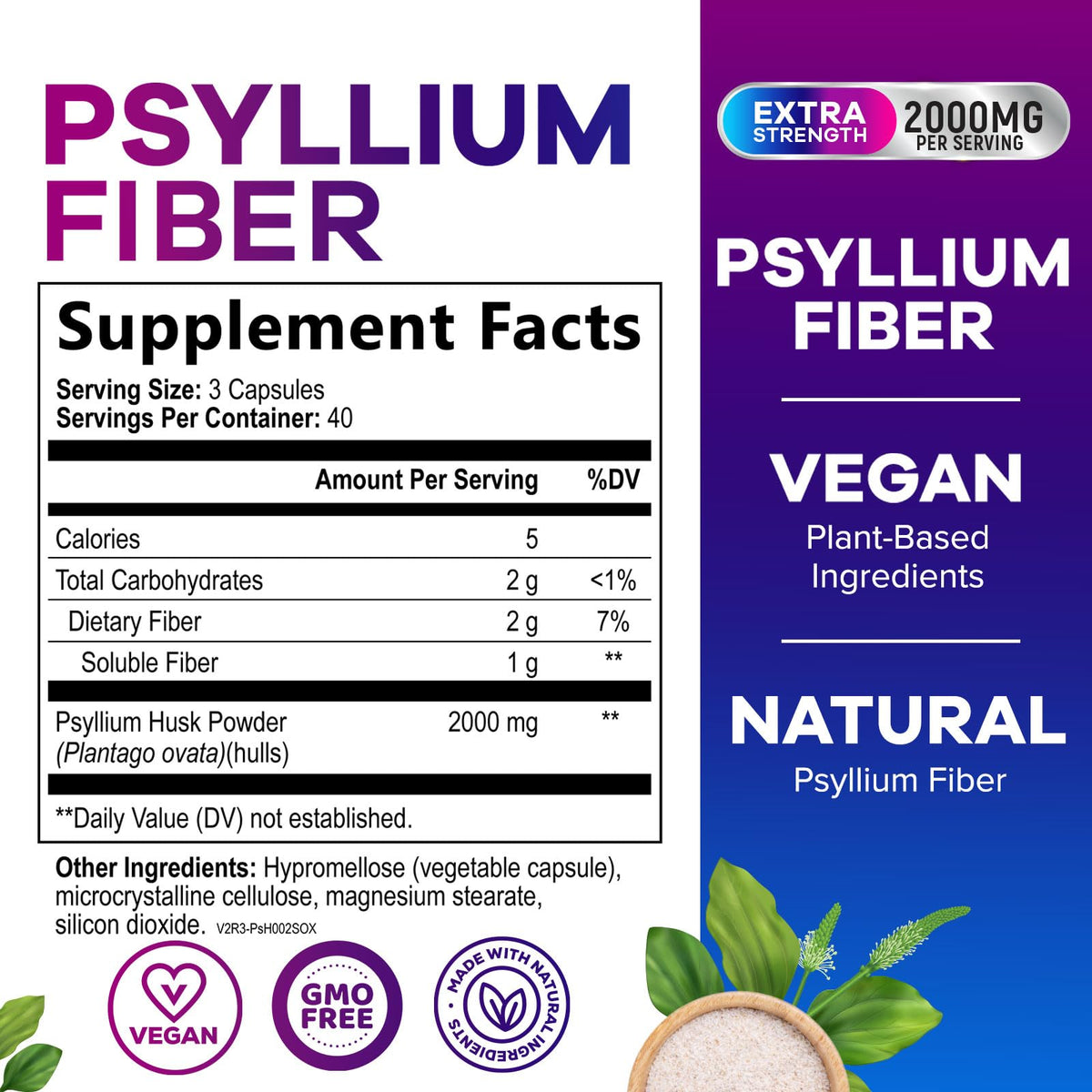 Psyllium Husk Capsules 2000mg 120 Capsules M3609