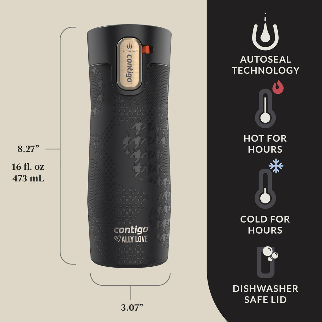 Stainless Steel Vacuum-Insulated Travel Mug with Autoseal and Easy Clean Lid, 16oz Q34649