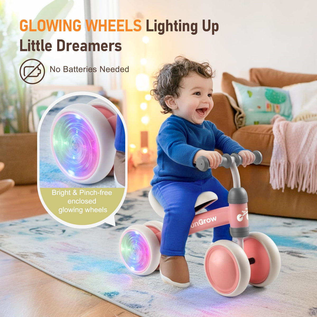 Baby Balance Bike with 4 Silent Wheels & Soft Seat U102