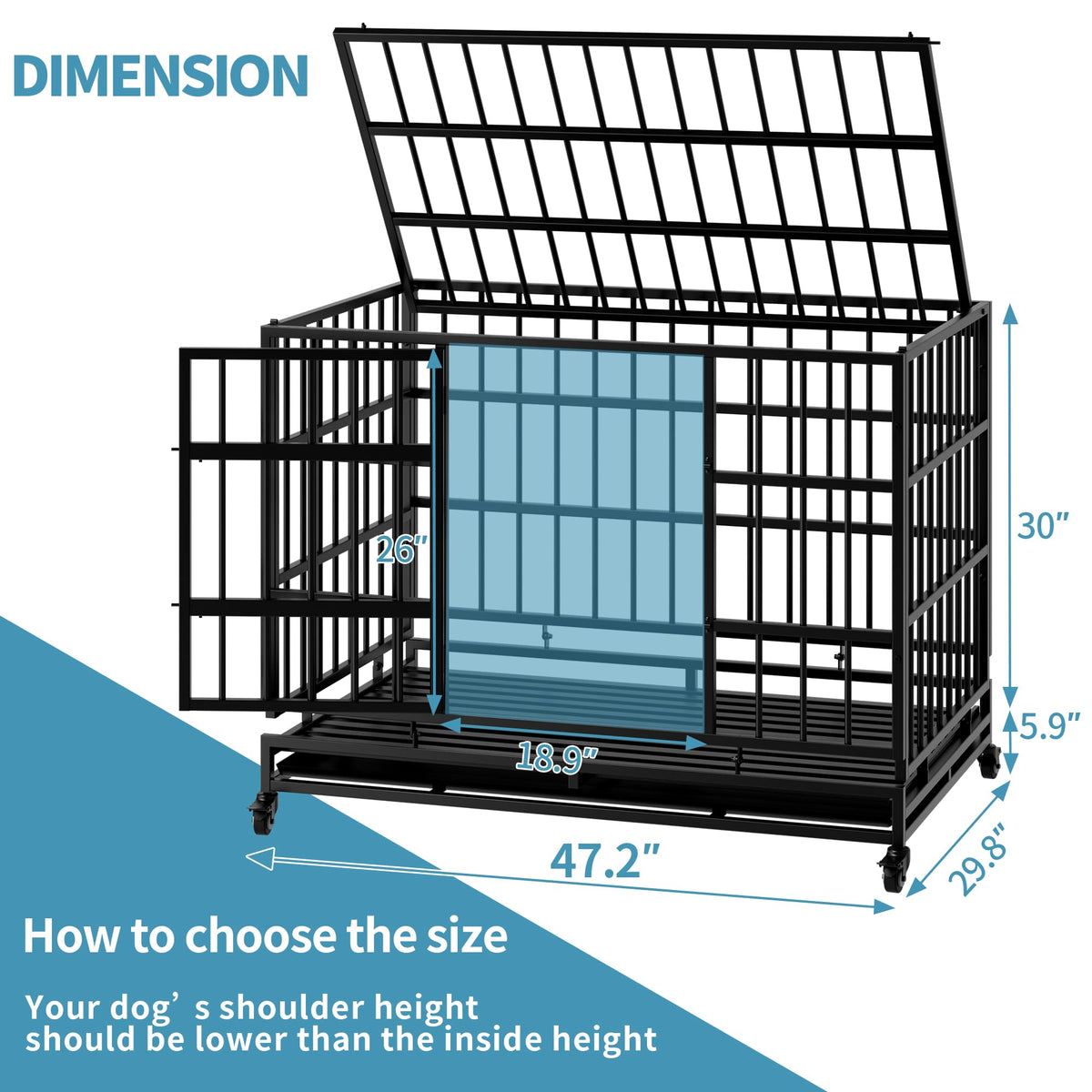 48" Metal Dog Crate with Tray & Wheels I317316