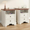 White Set of 2 Nightstand with Charging Station, 2 Drawers and Open Shelf F290