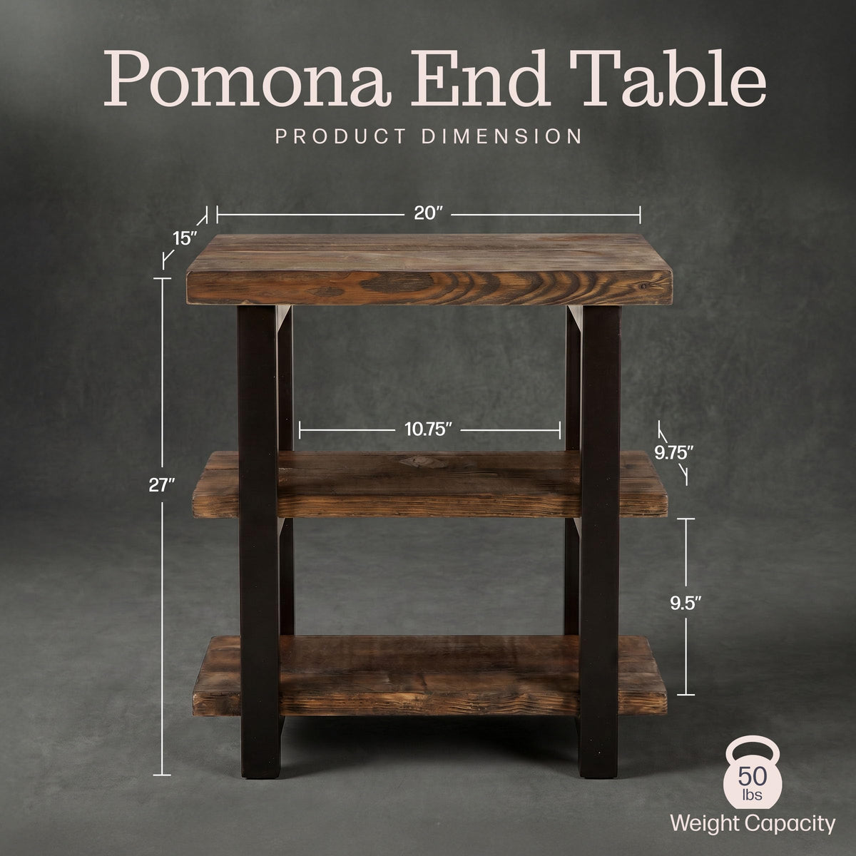 Solid Wood 3-Tier End Table C1034