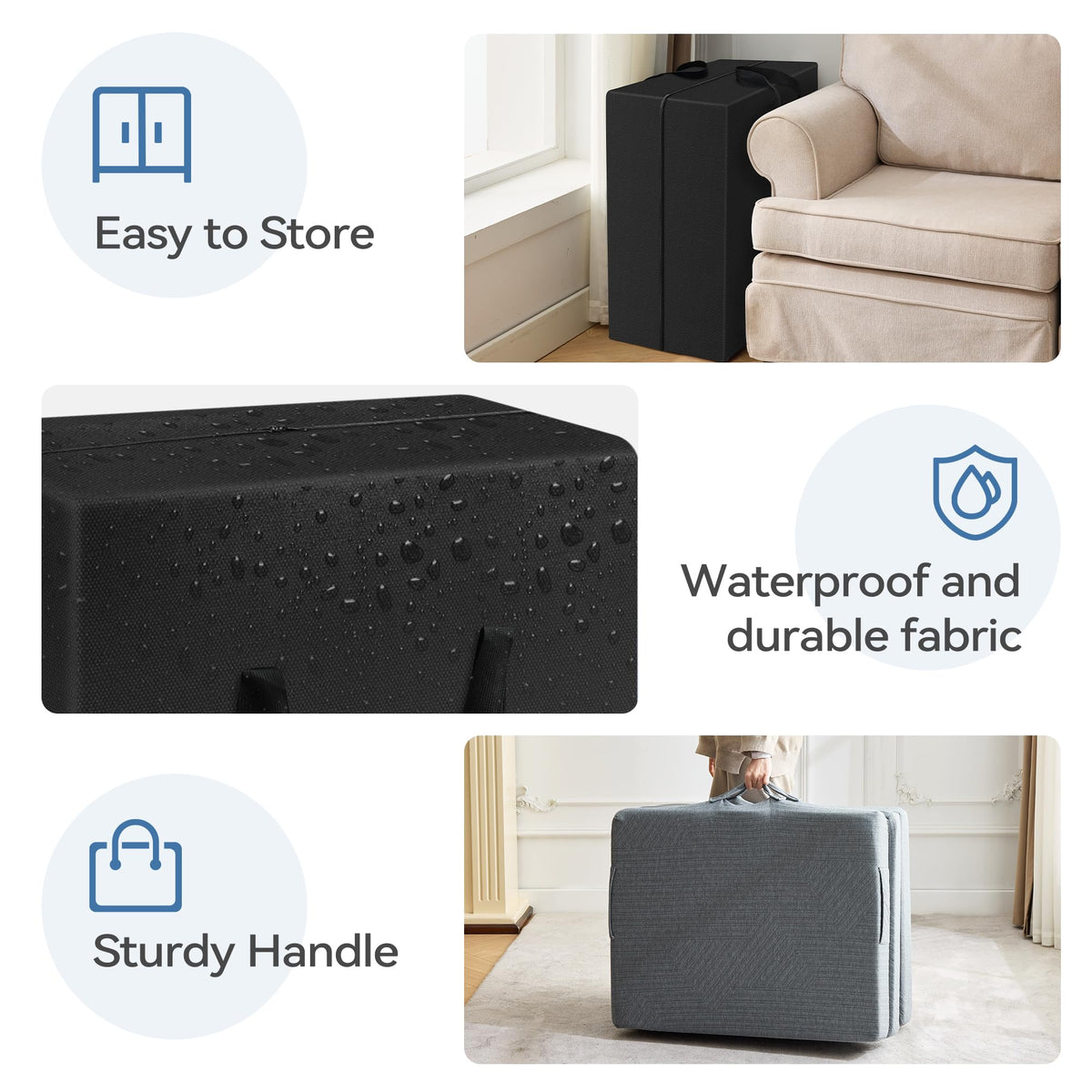 3.95" Memory Foam Topper Queen Size Foldable Floor Mat J936897
