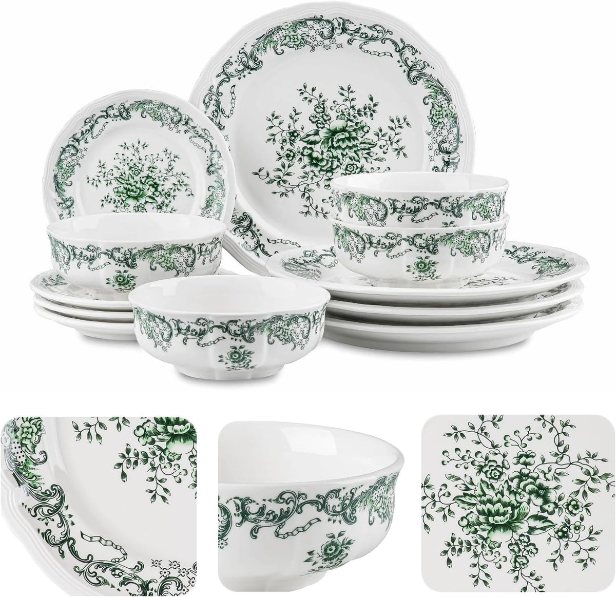 12-Piece Scalloped Edge Ceramic Dinnerware Set T3568