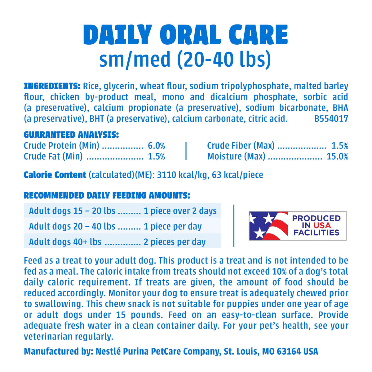 Daily Oral Care Dog Treats, Small/Medium, 60 ct K204