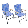 Folding Patio & Lawn Chairs Steel Frame Blue Woven Fabric Wooden Armrests Pack of 2 L8113