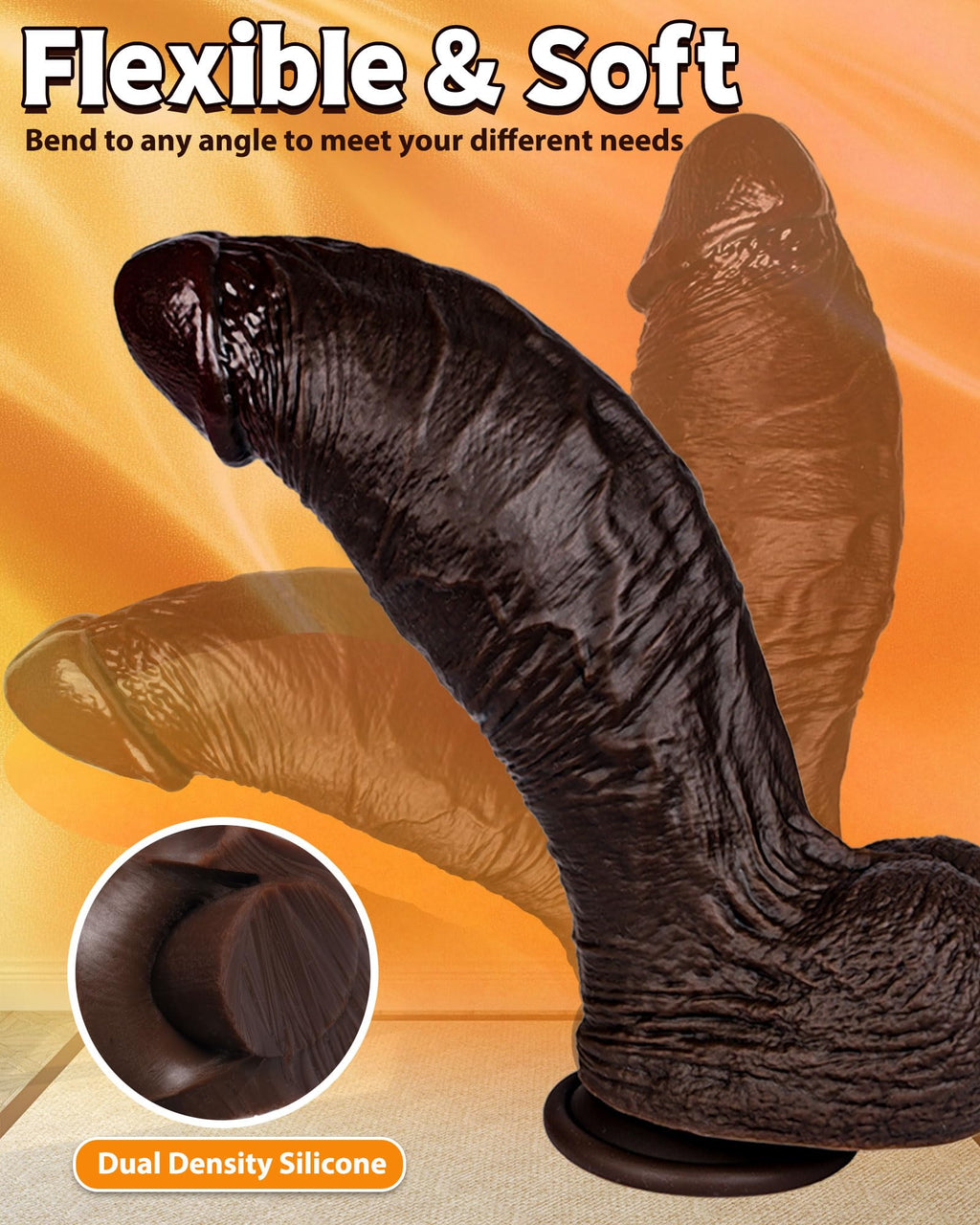 10.5'' Thick Black Realistic Curved Dildo M159477