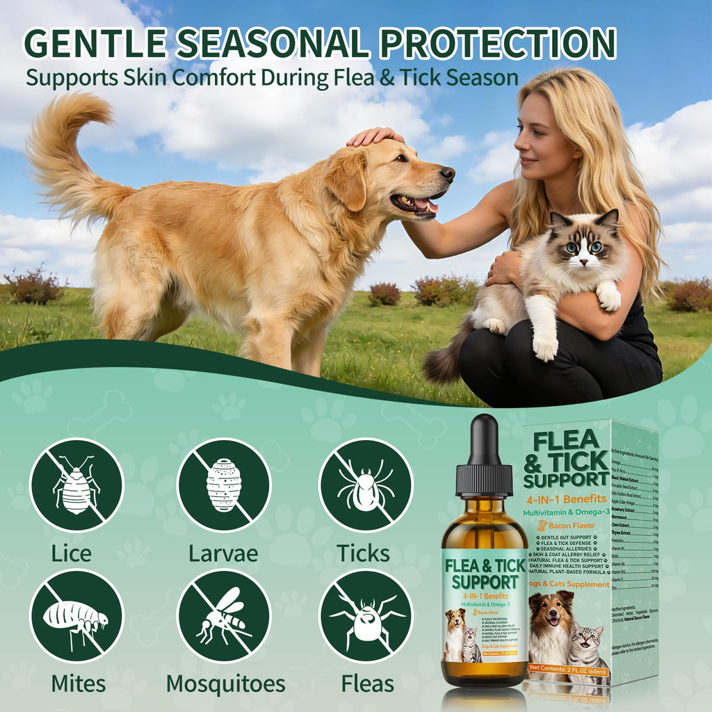 Flea and Tick Drops Supplement with Multivitamins & Omega-3 60ml W971743