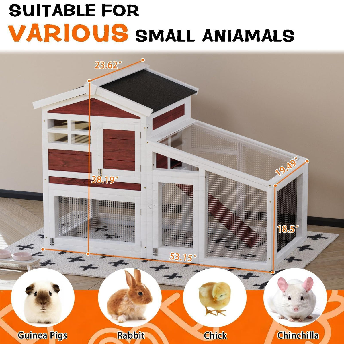 54" 2-Tier Wooden Rabbit Hutch with Run Y858384