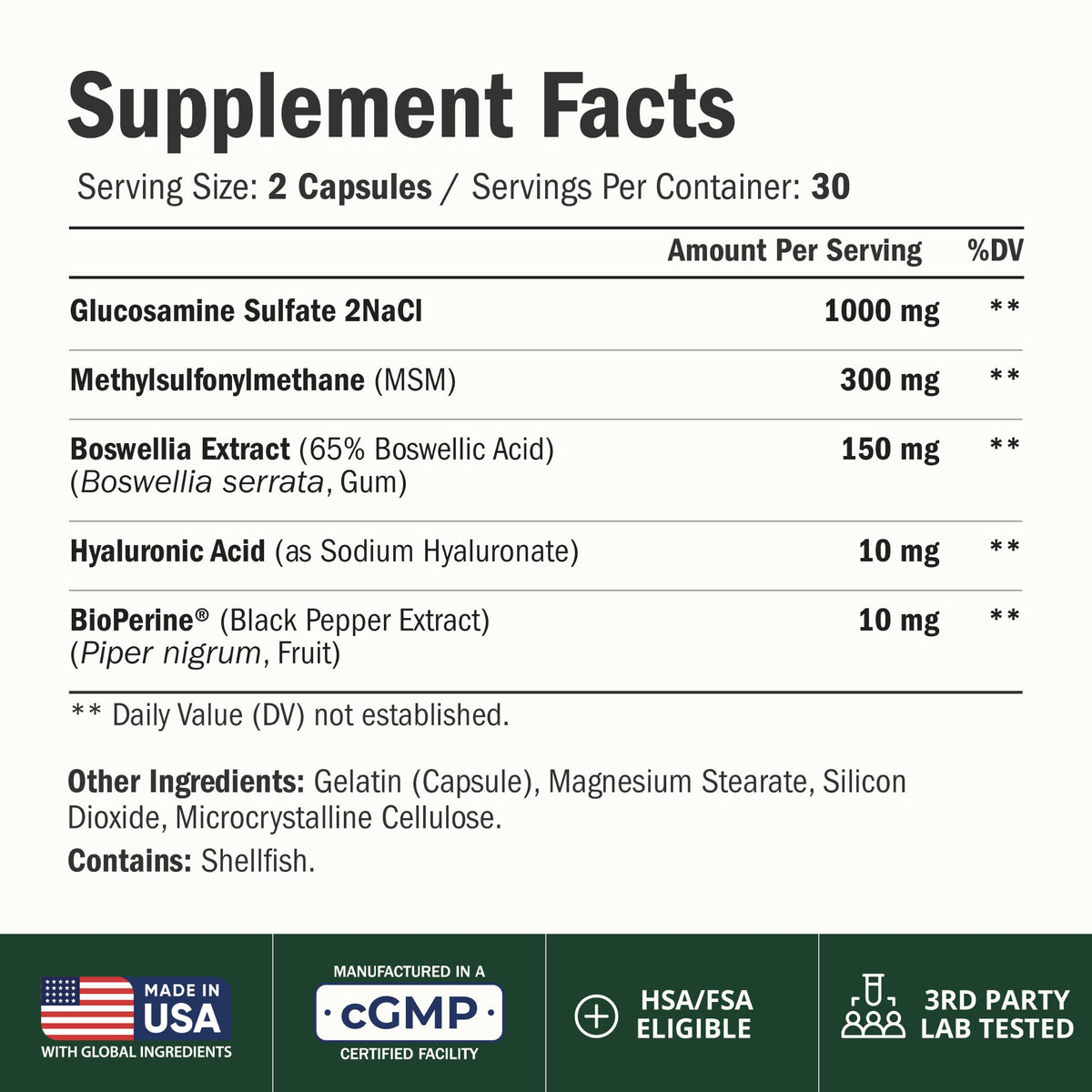 Glucosamine Sulfate 1000mg Joint Supplement 60 Caps G1964
