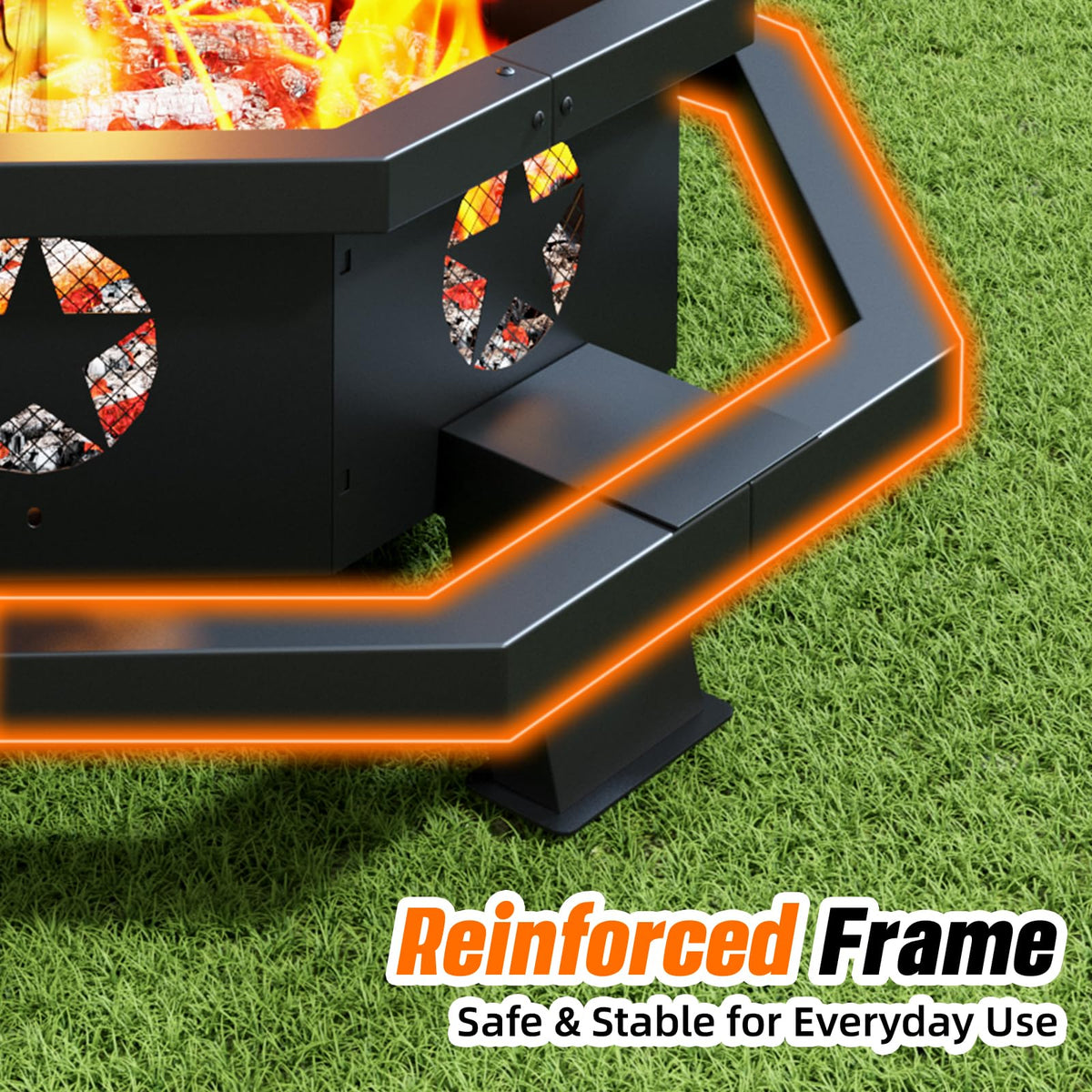 45 Inch Black Wood Burning Octagonal Fire Pit with Poker Q317