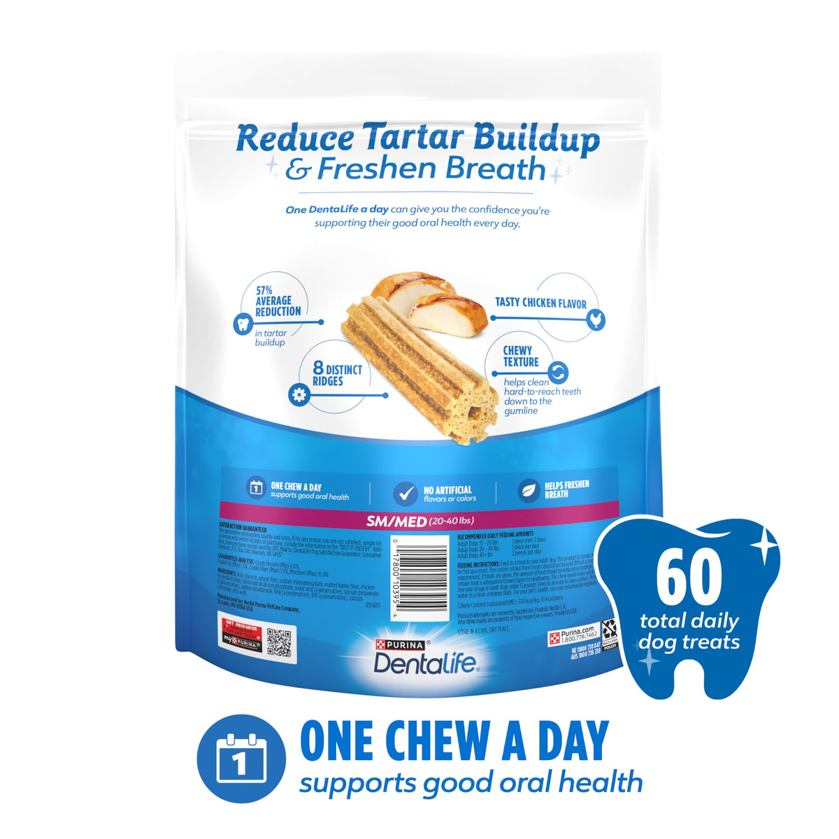 Daily Oral Care Dog Treats, Small/Medium, 60 ct K204