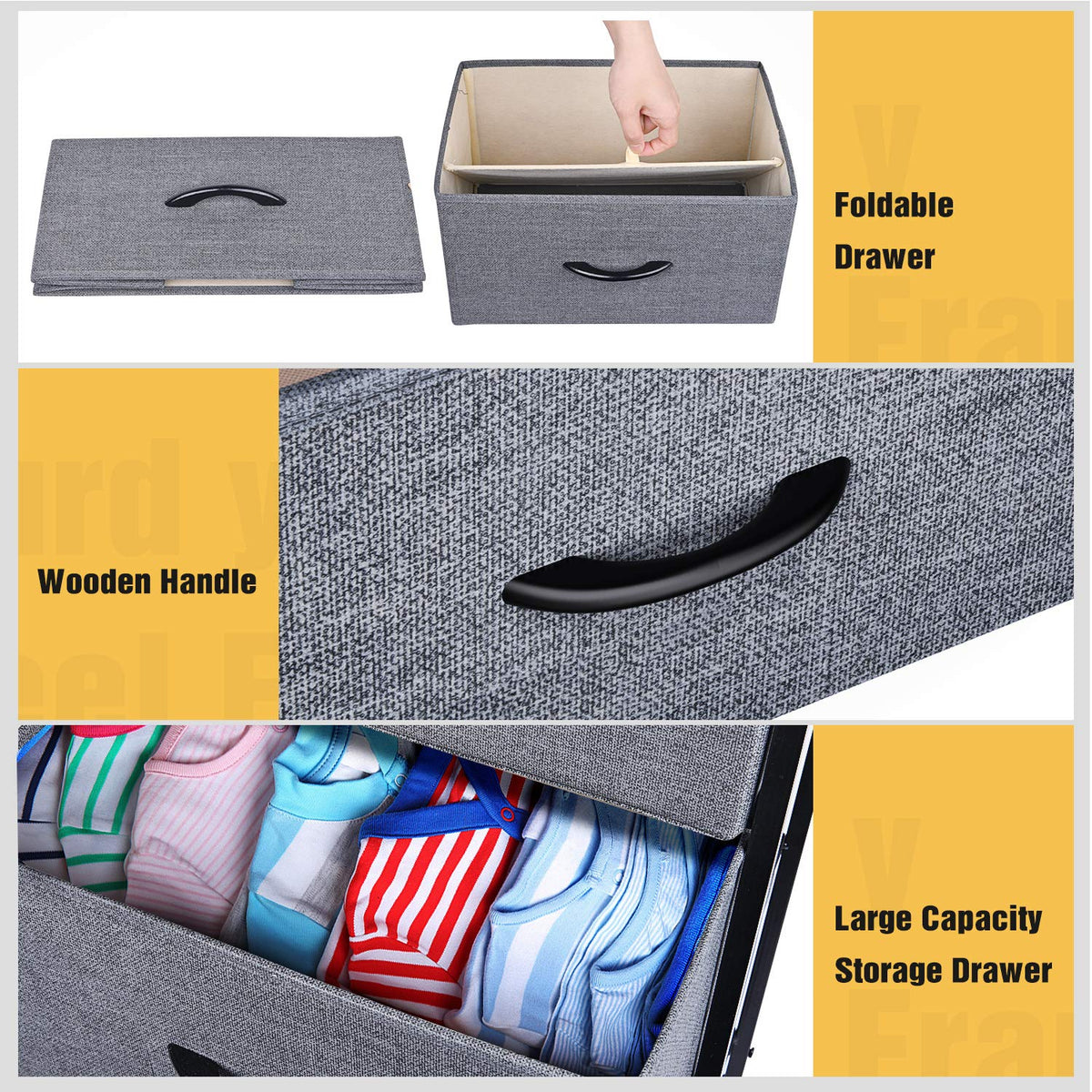 Black Grey 4 Drawer Fabric Storage Dresser C36192