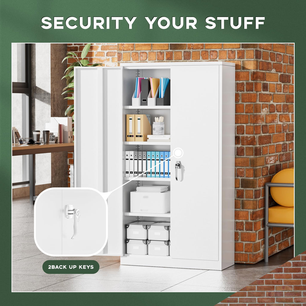 72" White Locking Metal Storage Cabinet with 4 Adjustable Shelves U8159