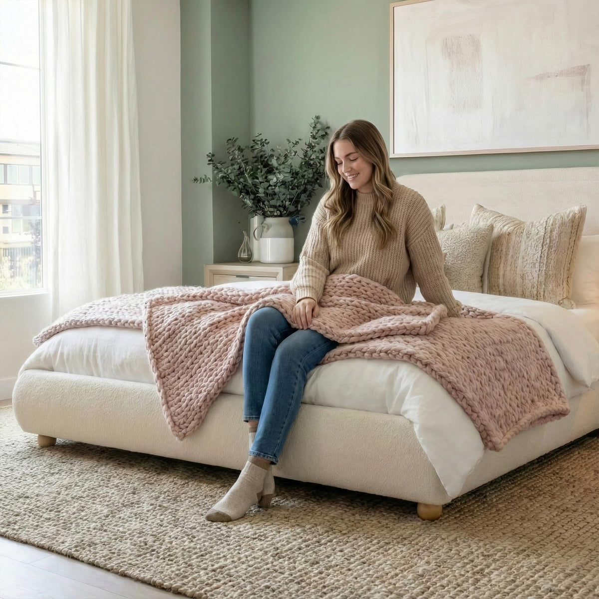 Queen Size Bed Frame with Headboard Beige L581232
