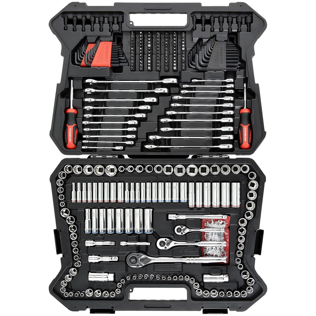 303-Piece Mechanics Tool Set and Socket Set, 1/4", 3/8", 1/2" Drive, SAE/Metric V206