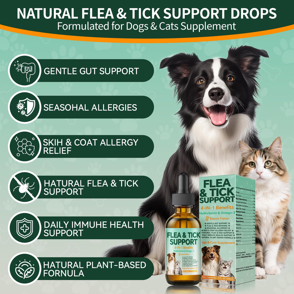 Flea and Tick Drops Supplement with Multivitamins & Omega-3 60ml W971743