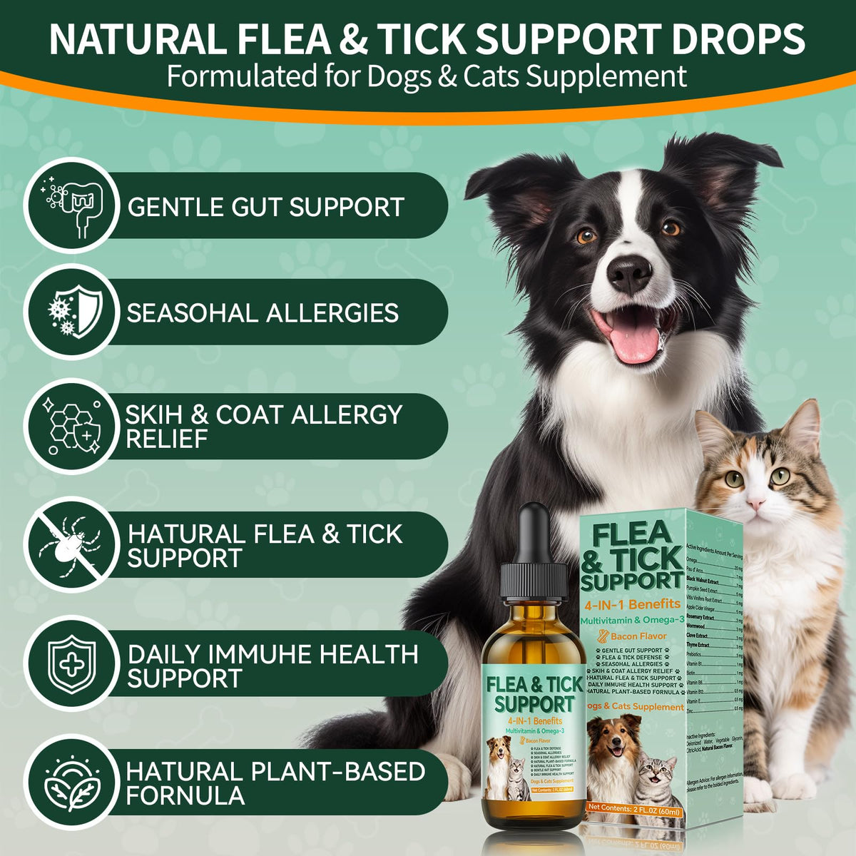 Flea and Tick Drops Supplement with Multivitamins & Omega-3 60ml W971743