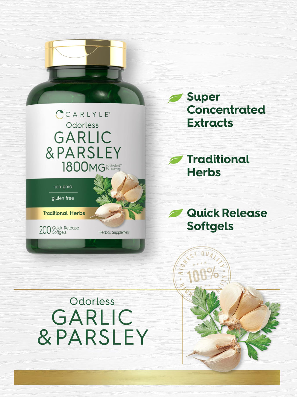Odorless Garlic & Parsley Supplement 200 Softgels H911