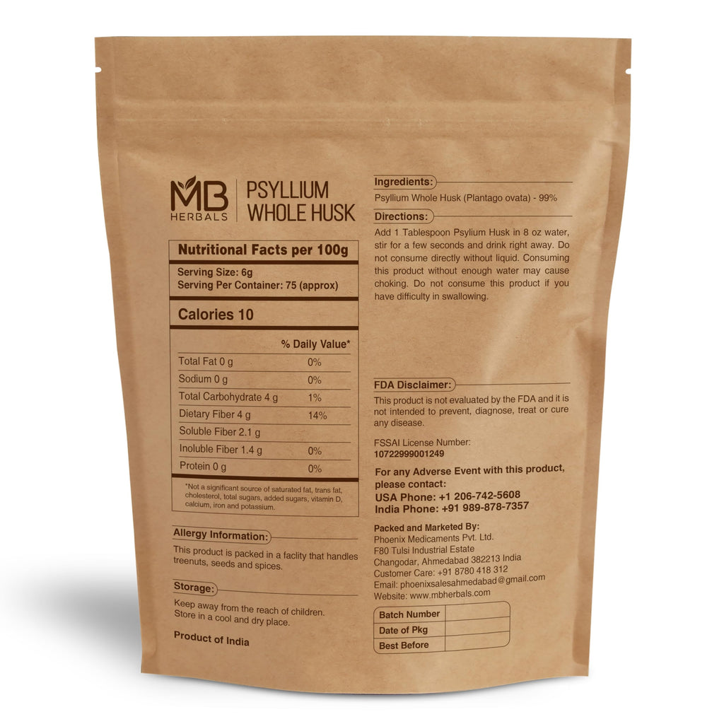 Psyllium Husk Whole 1 lb Gluten-Free Vegan Non-GMO C749