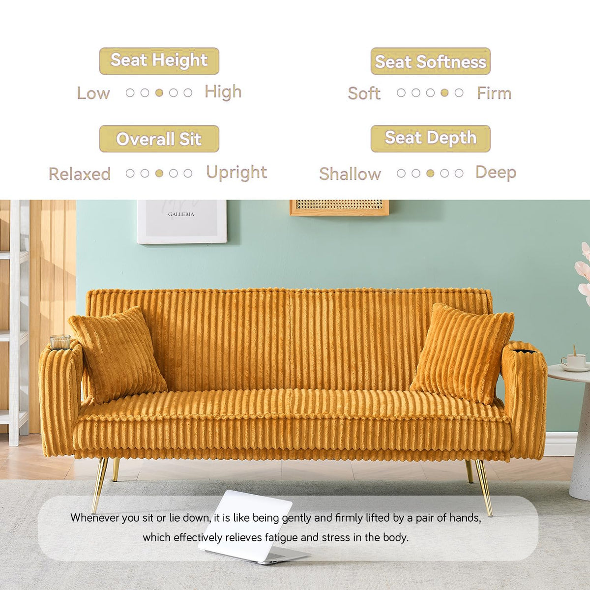 Orange Velvet Convertible Sofa Bed W1423