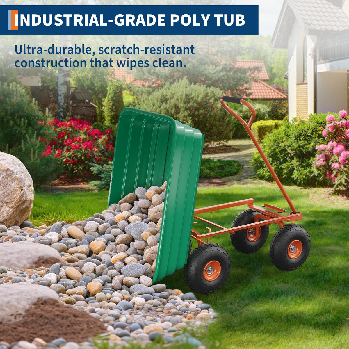 Heavy Duty 4 Cu Ft 1200Lbs Utility Wagon with 10" No-Flat Tires Y76319