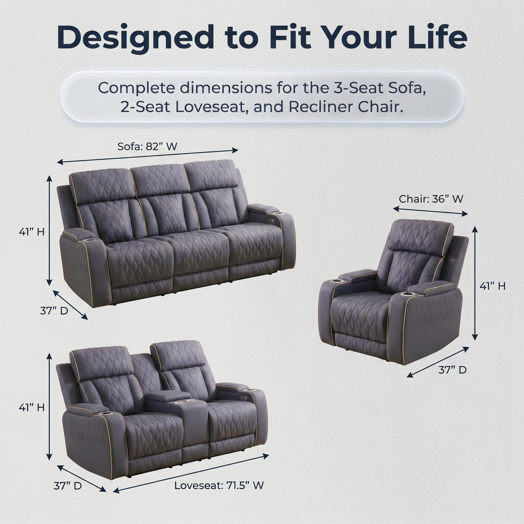 3 Piece Leather Power Recliner Sofa Set with LED Lights P99441