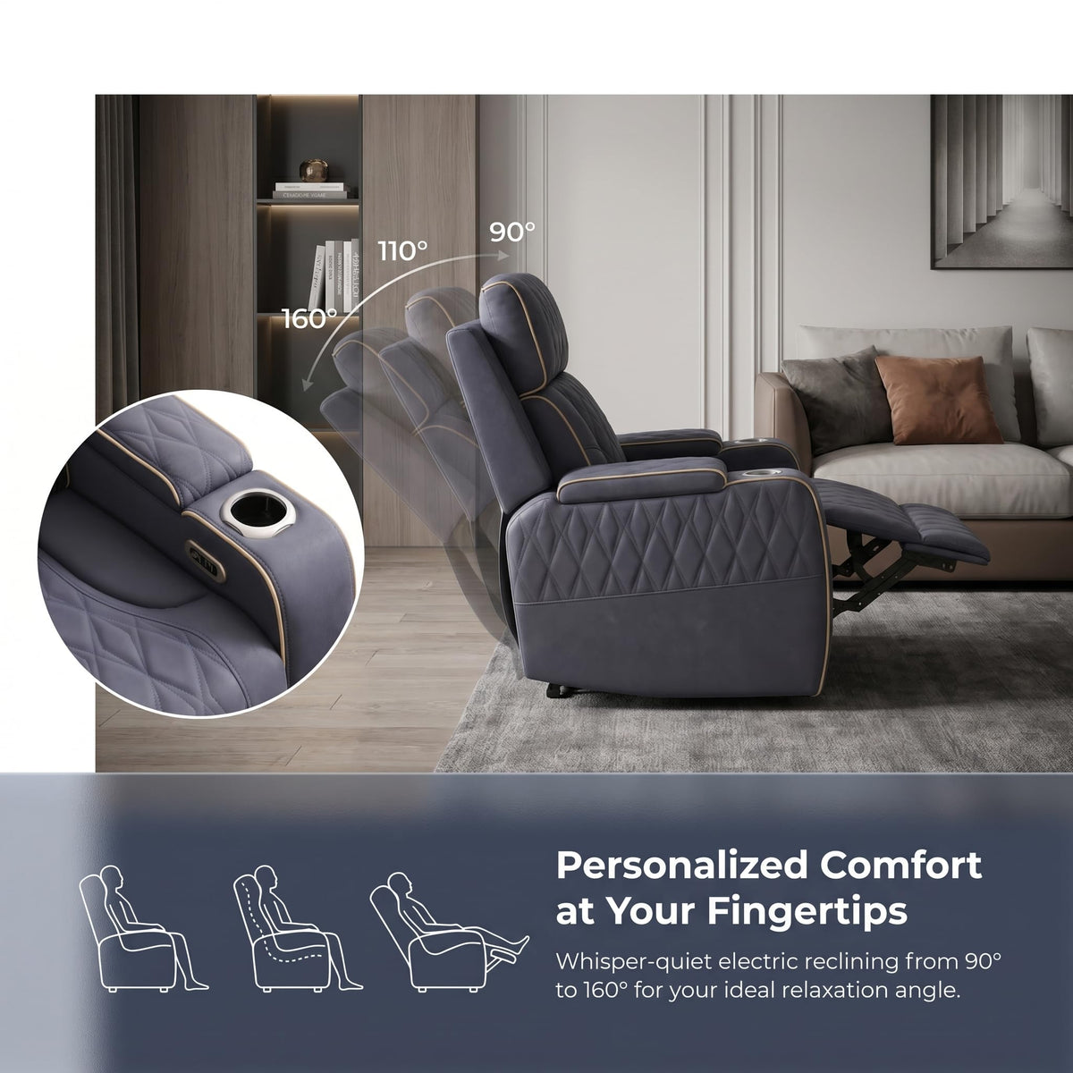 3 Piece Leather Power Recliner Sofa Set with LED Lights P99441