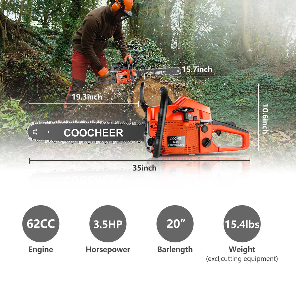 62CC 20 Inch 2-Cycle Gas Chainsaw with Carrying Bag T575
