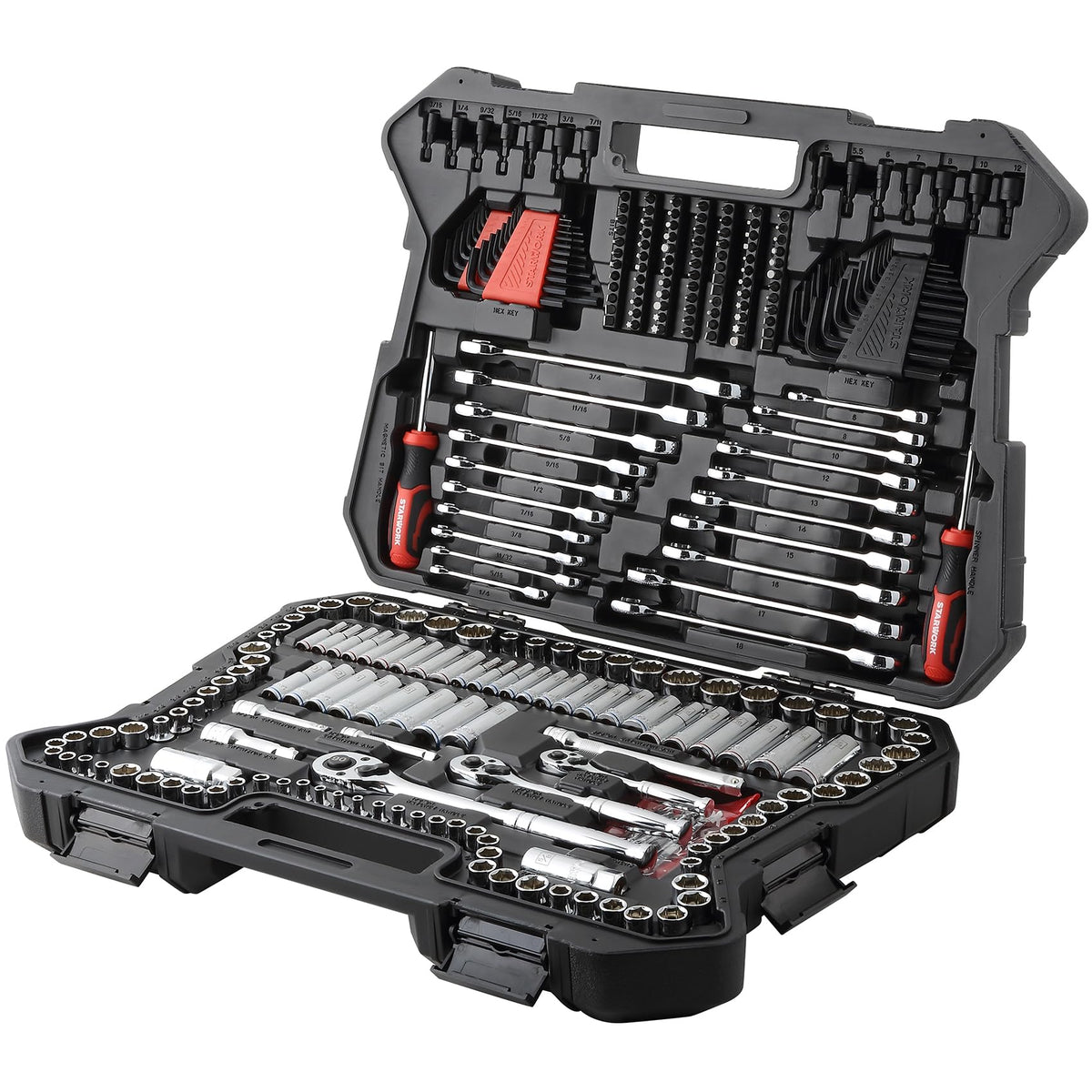 303-Piece Mechanics Tool Set and Socket Set, 1/4", 3/8", 1/2" Drive, SAE/Metric V206