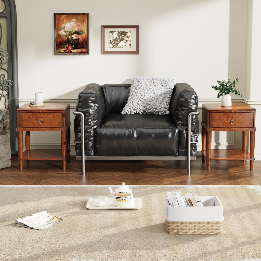Large Cherry Wood 2-Tier Side Table with Drawer and Shelf N298020