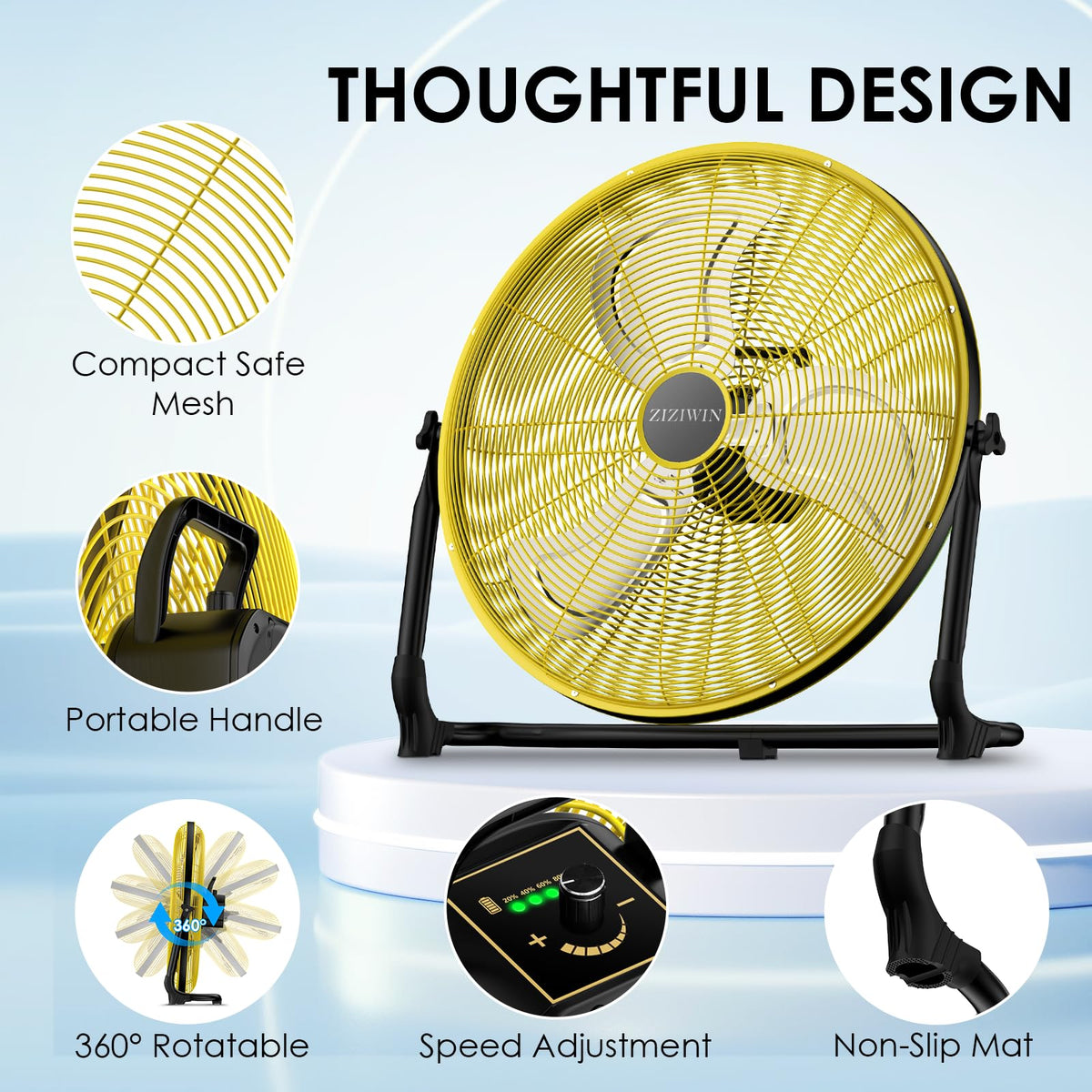 20" Rechargeable Portable Battery Operated Floor Fan X8648