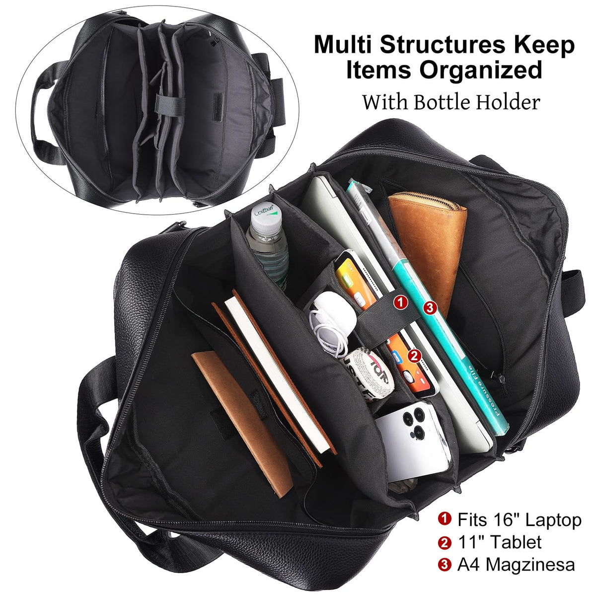 Black Leather 16 Inch Laptop Briefcase Bag R451208