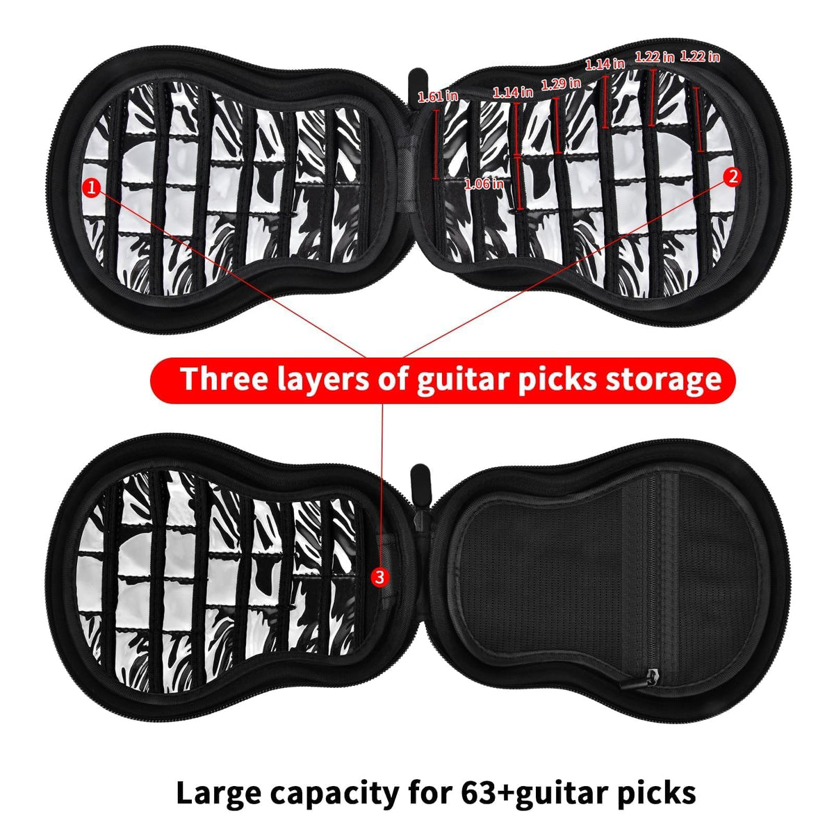 Guitar Pick Holder Case 63+ All Size Plectrums Storage Pouch D68081