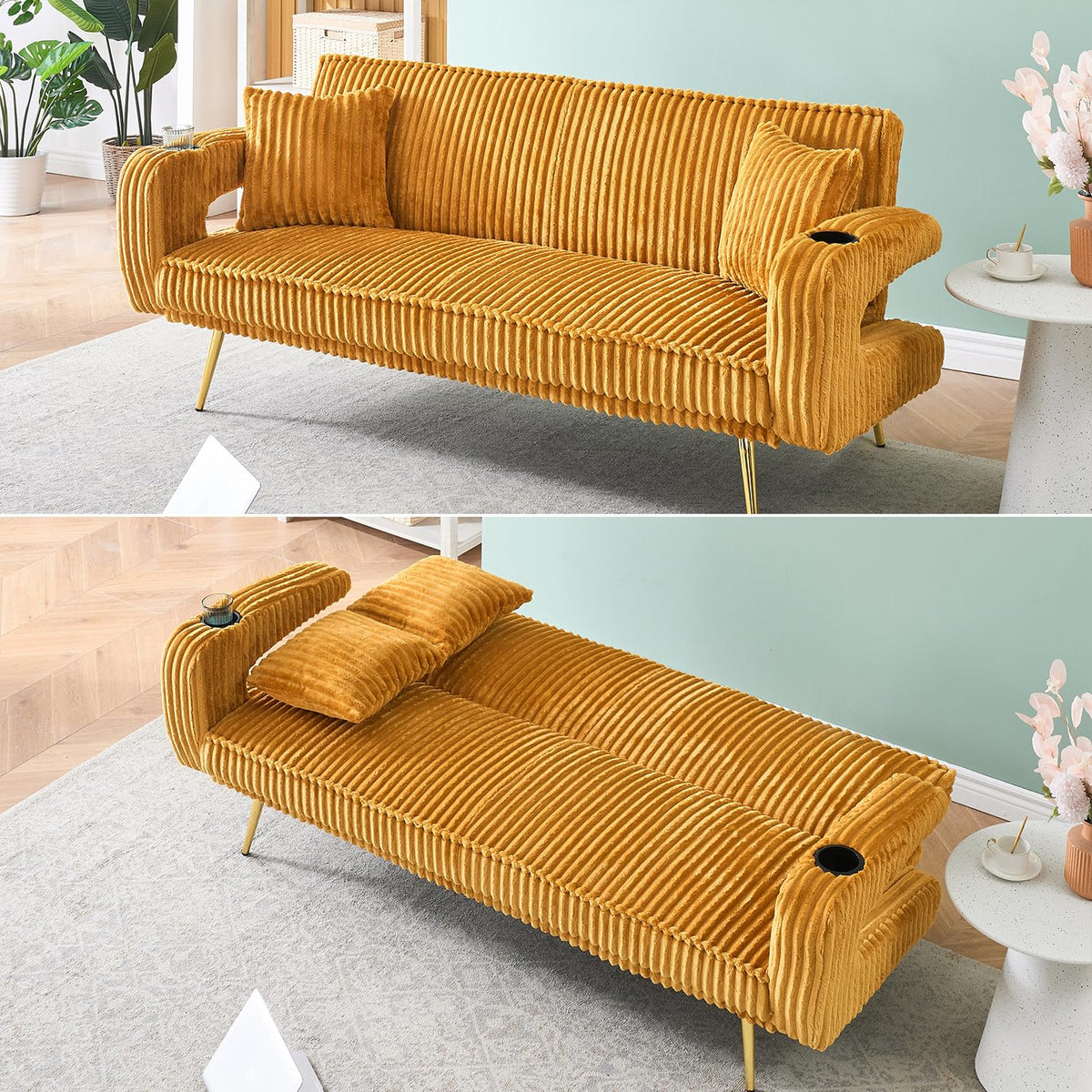 Orange Velvet Convertible Sofa Bed W1423