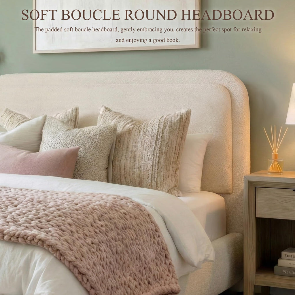 Queen Size Bed Frame with Headboard Beige L581232