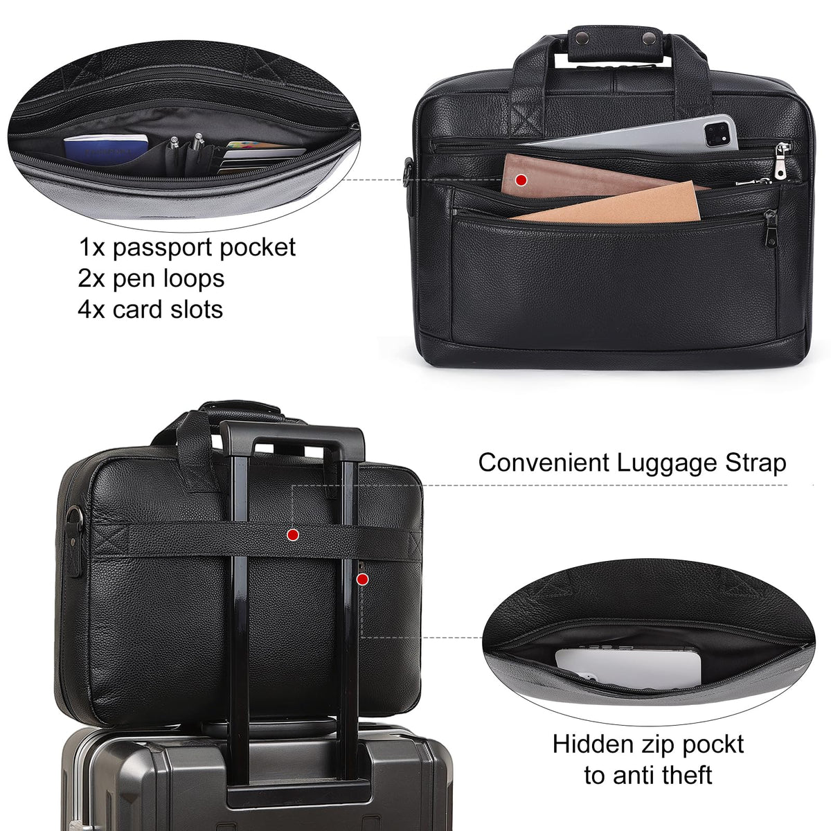 Black Leather 16 Inch Laptop Briefcase Bag R451208