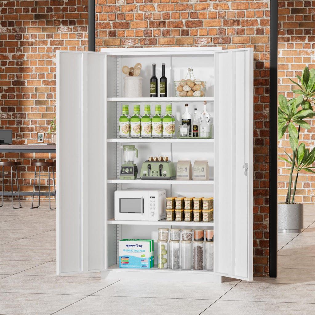 72" White Locking Metal Storage Cabinet with 4 Adjustable Shelves U8159