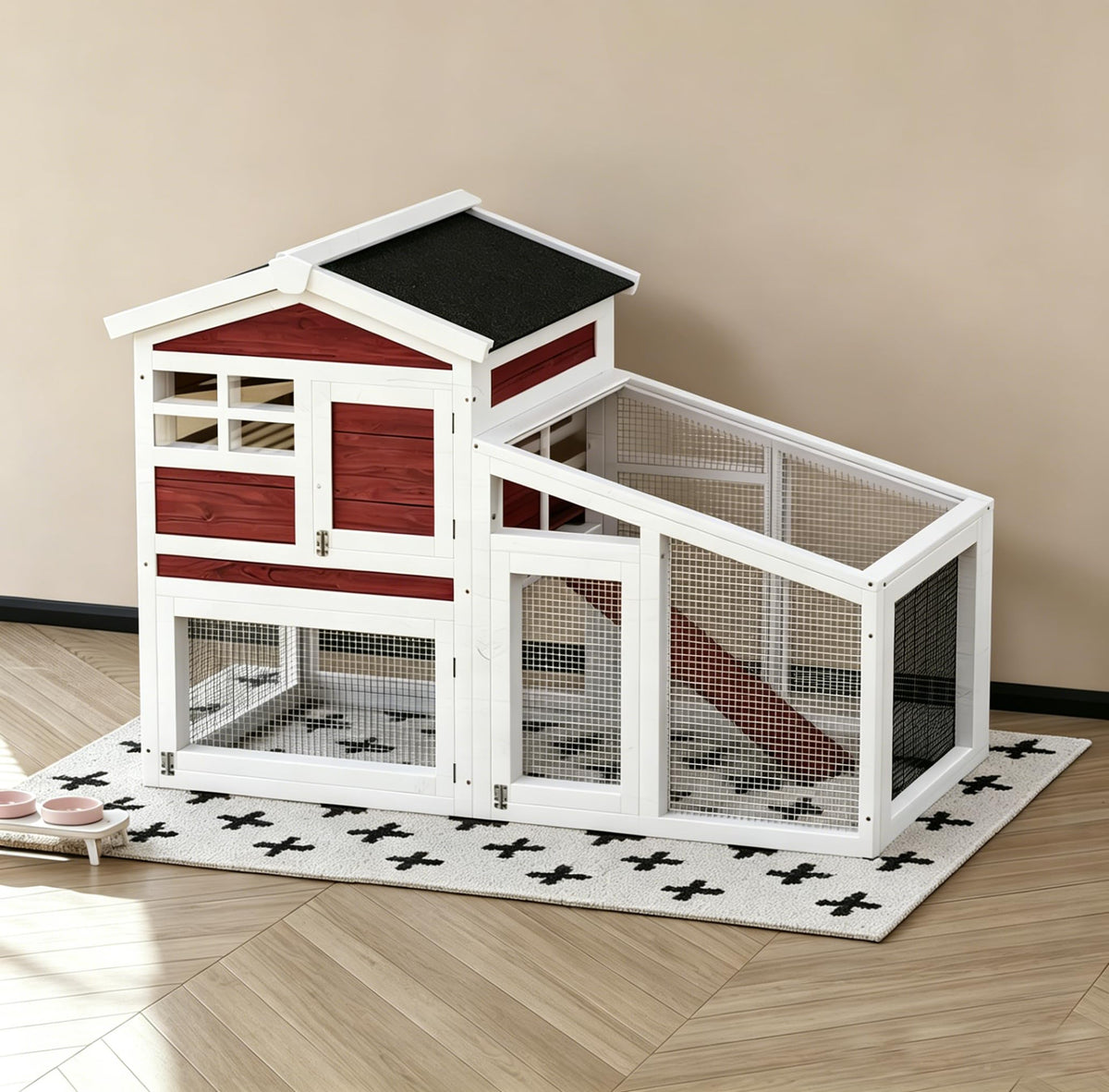 54" 2-Tier Wooden Rabbit Hutch with Run Y858384