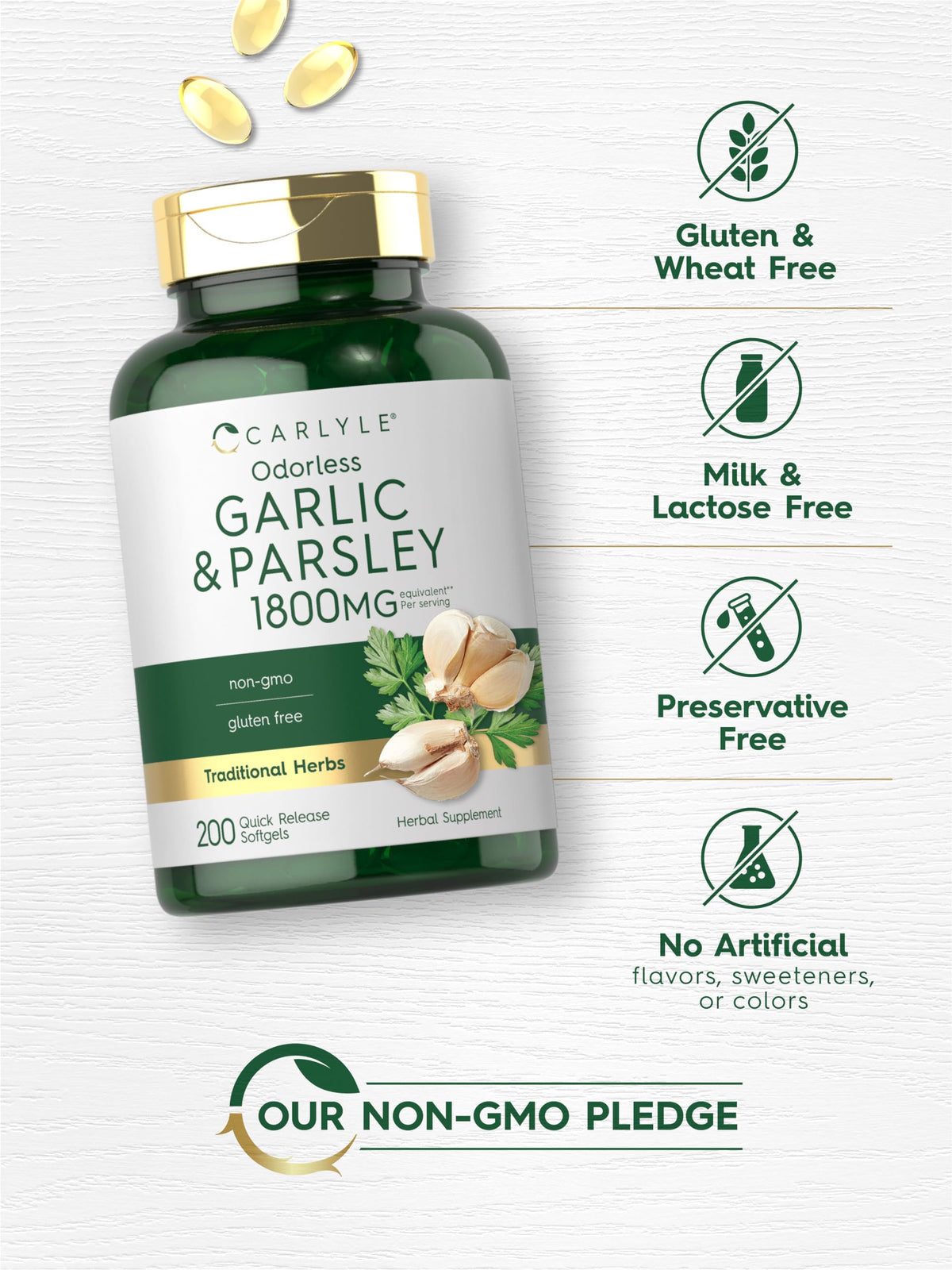 Odorless Garlic & Parsley Supplement 200 Softgels H911