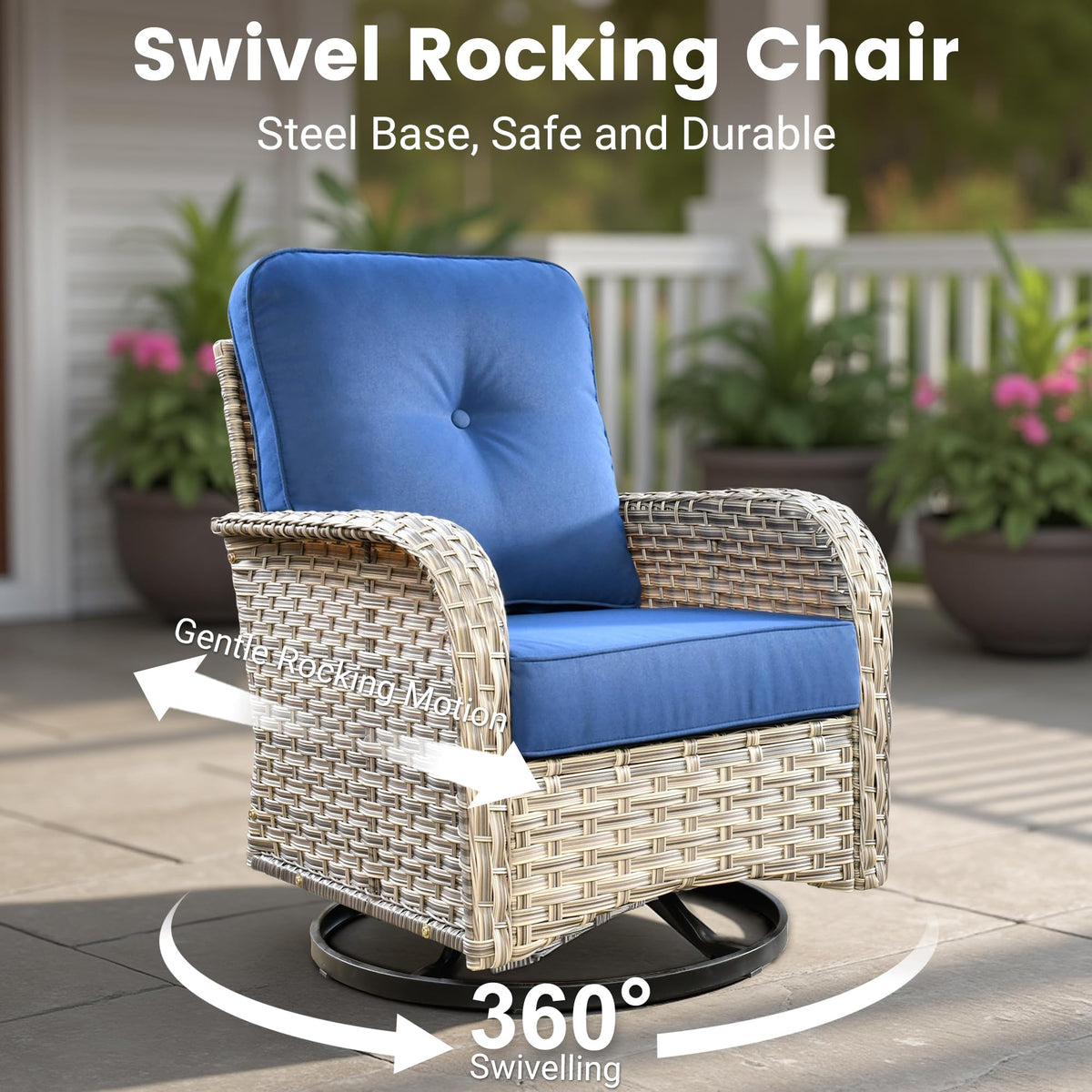 Navy Blue 8 Pieces Wicker Patio Furniture Set J91039