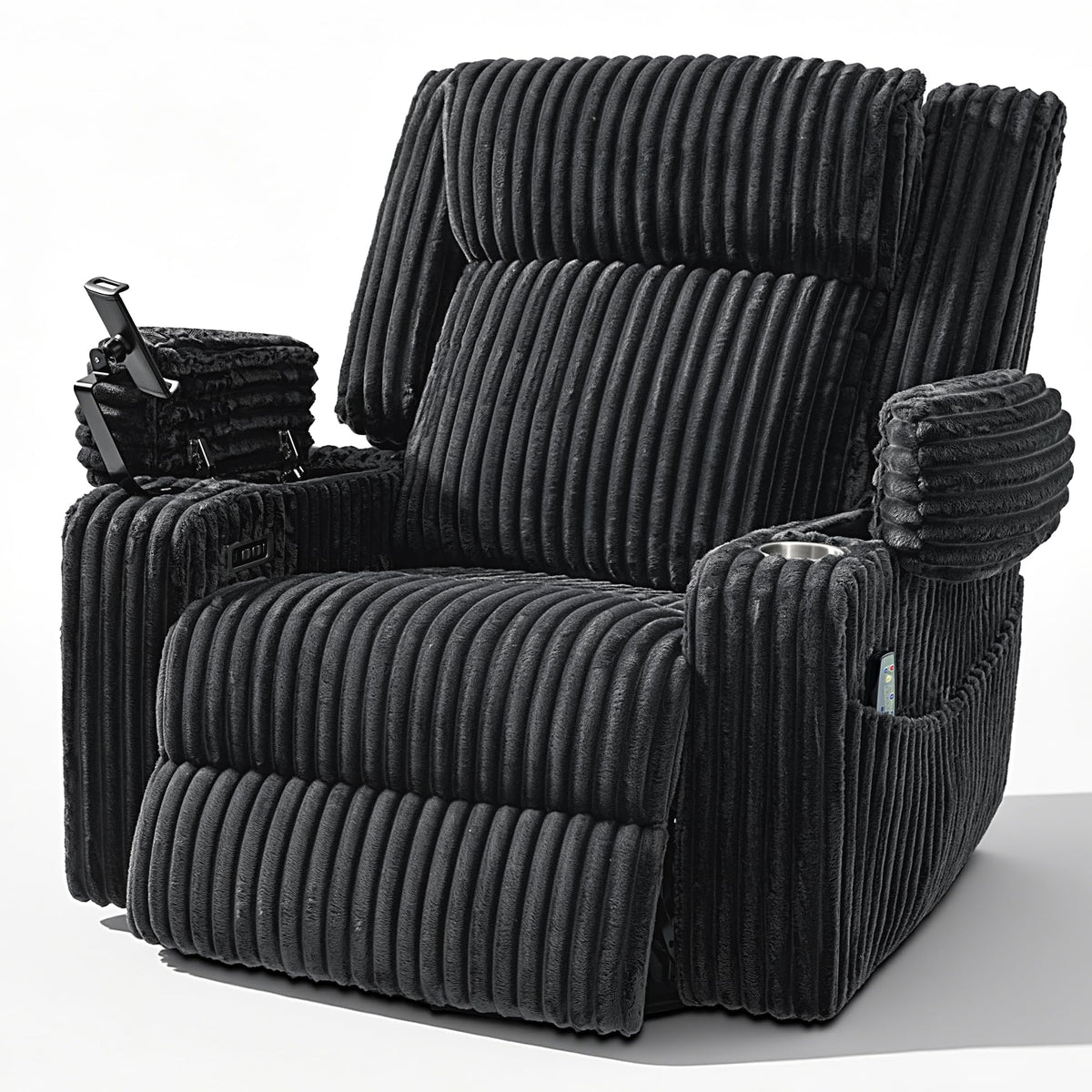 Oversized Power Swivel Rocker Recliner Chair with Vibration Massage & Heat, Dark Gray Corduroy P849523
